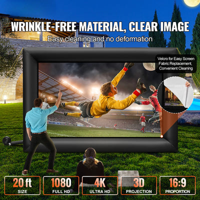 %a 20FT Inflatable Movie Projector Screen With Washable Air Blower 16:9 Home Cinema Camping Wedding Outdoor Use Game Camping