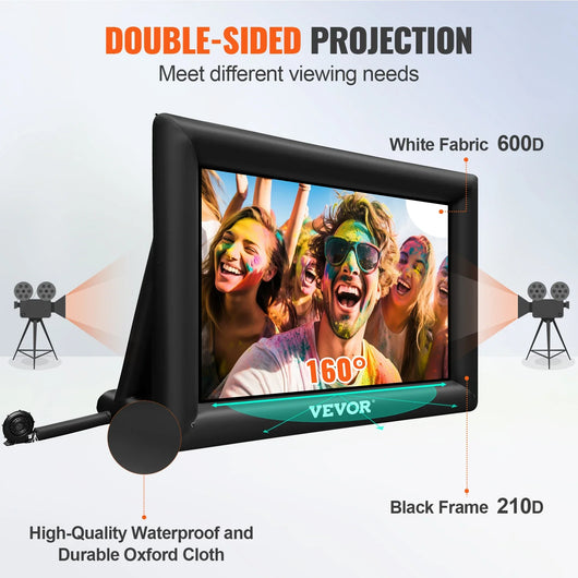 %a 20FT Inflatable Movie Projector Screen With Washable Air Blower 16:9 Home Cinema Camping Wedding Outdoor Use Game Camping